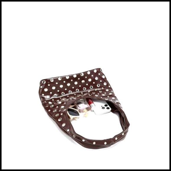 Y2K Punk Studded Hobo Shoulder Bag PU Leather Satchel Tote Handbag